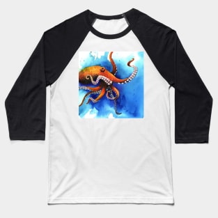 Orange Octopus Drifts Into the Blue Baseball T-Shirt